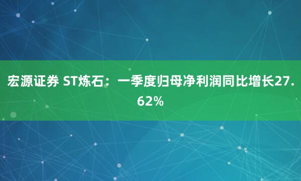 宏源证券 ST炼石：一季度归母净利润同比增长27.62%